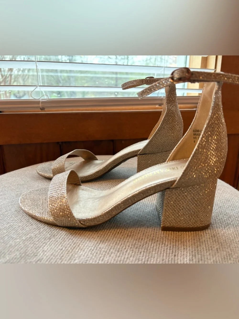 Dream Pairs Glitter Ankle-Strap Block Heels - Sz 6 Champagne Gold, prom, formal
